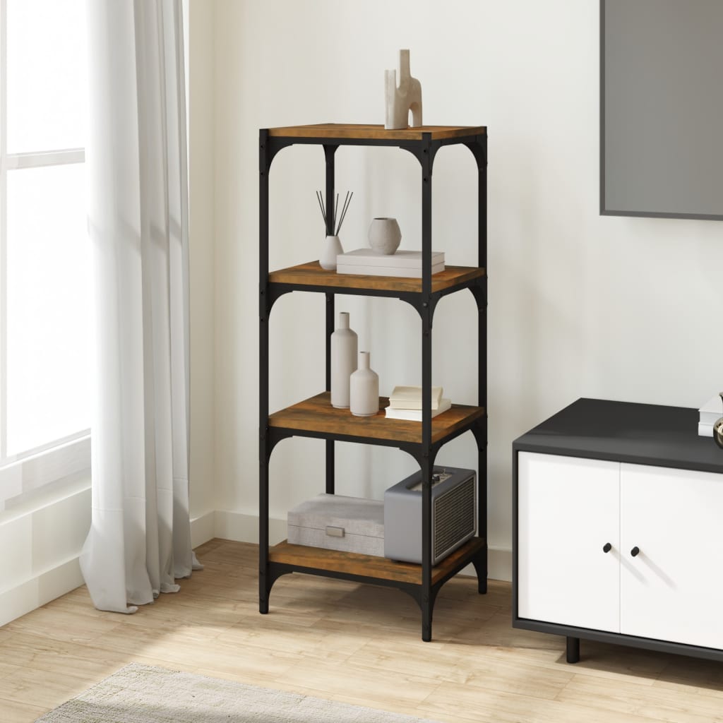 Βιβλιοθήκη Καπνιστή Δρυς 40x33x100 εκ. Επεξ. Ξύλο & Ατσάλι - Pakobazaar