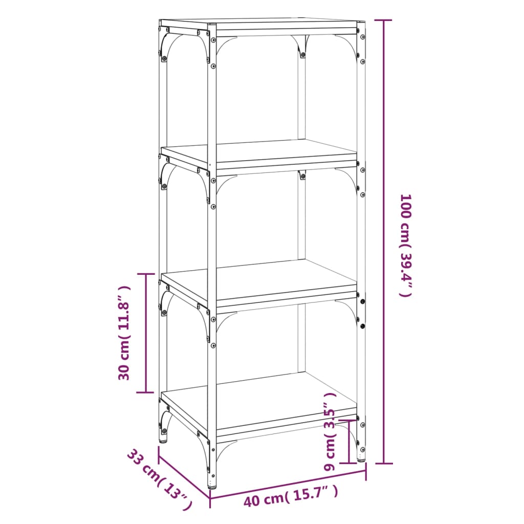 Βιβλιοθήκη Καπνιστή Δρυς 40x33x100 εκ. Επεξ. Ξύλο & Ατσάλι - Pakobazaar