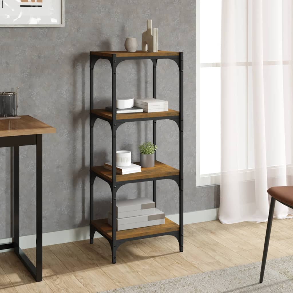 Βιβλιοθήκη Καπνιστή Δρυς 40x33x100 εκ. Επεξ. Ξύλο & Ατσάλι - Pakobazaar