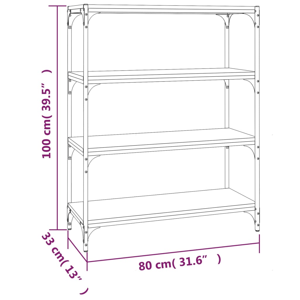 Βιβλιοθήκη Καπνιστή Δρυς 80 x 33 x 100 εκ. Επεξ. Ξύλο & Ατσάλι