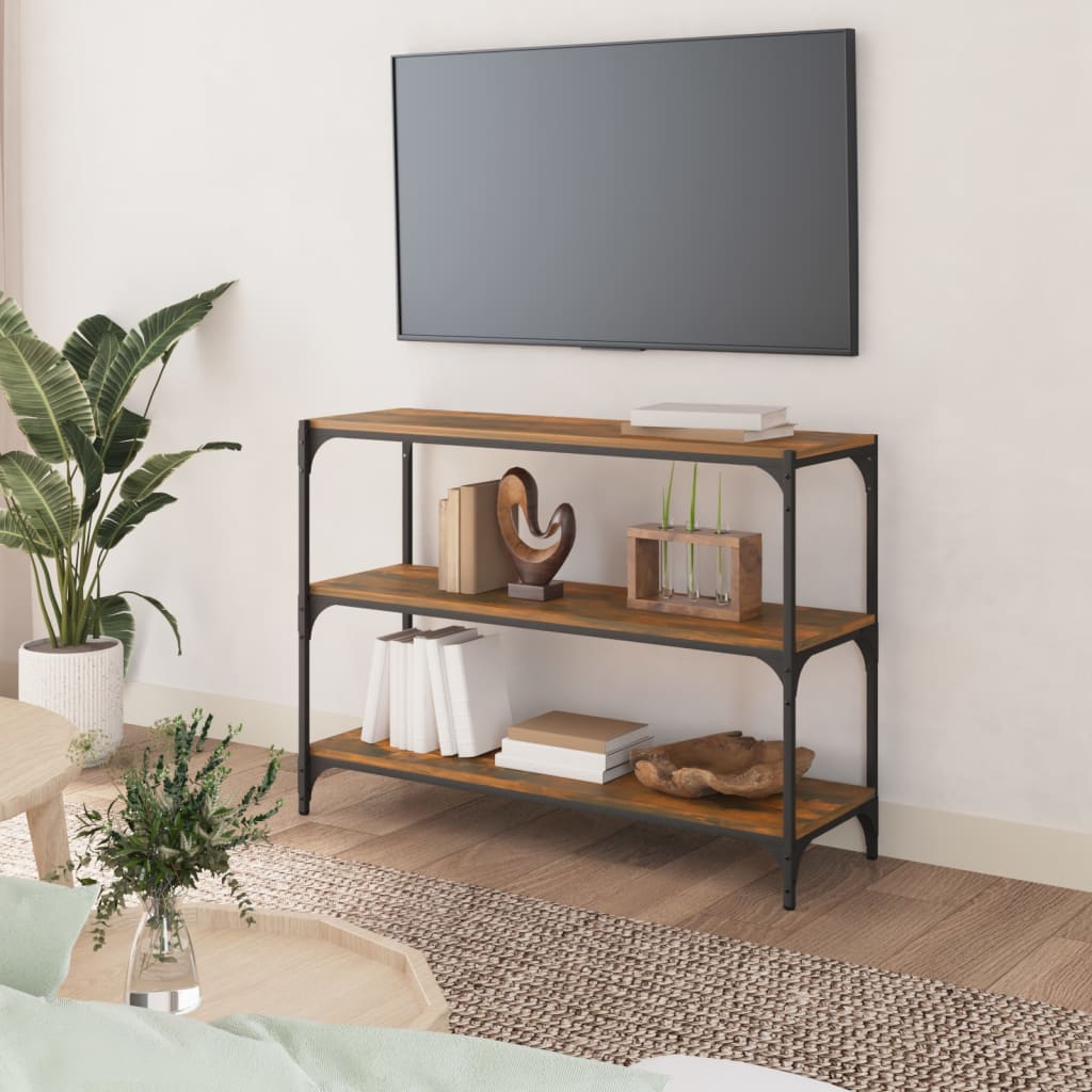 Βιβλιοθήκη Καπνιστή Δρυς 100x33x70,5 εκ. Επεξ. Ξύλο & Ατσάλι