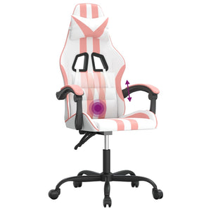 Καρέκλα Gaming Περιστρεφόμενη Λευκή και Ροζ από Συνθετικό Δέρμα
