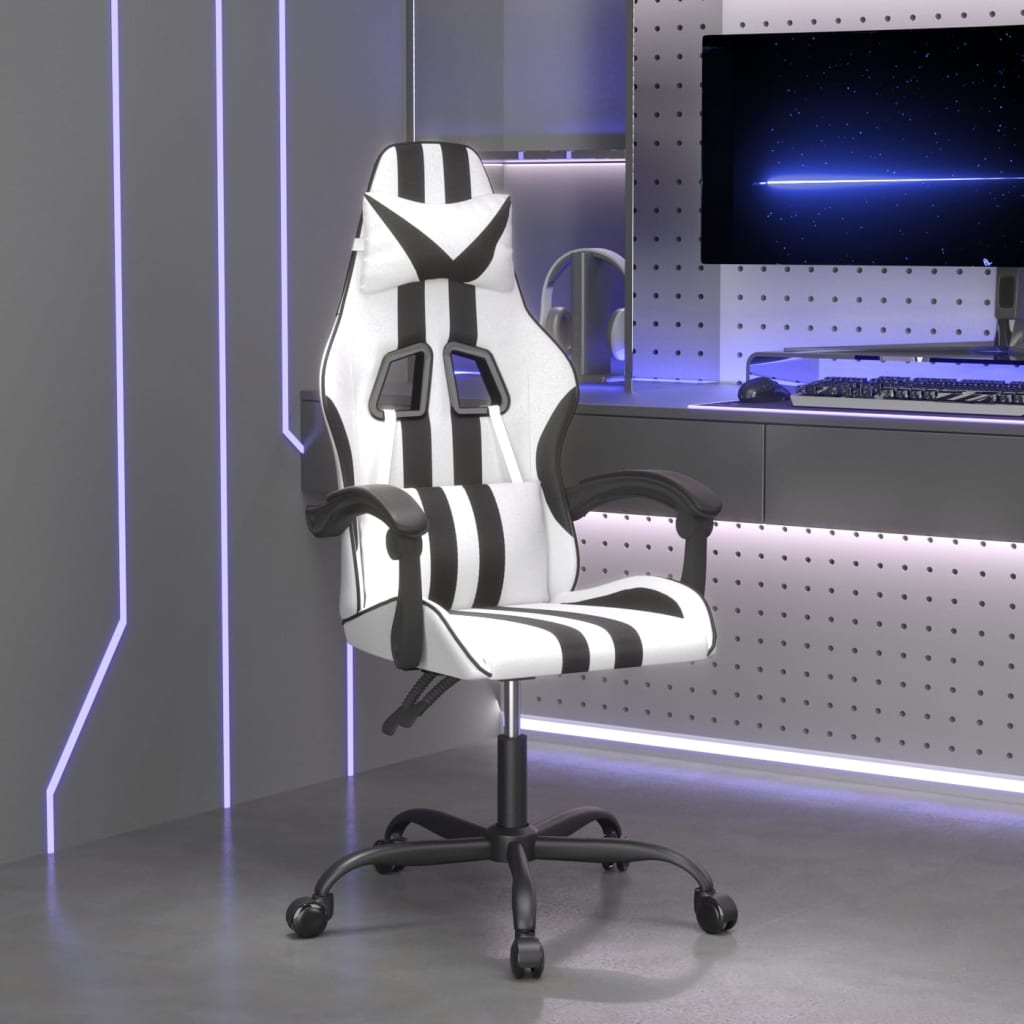 Καρέκλα Gaming Περιστρεφόμενη Λευκή/Μαύρη από Συνθετικό Δέρμα