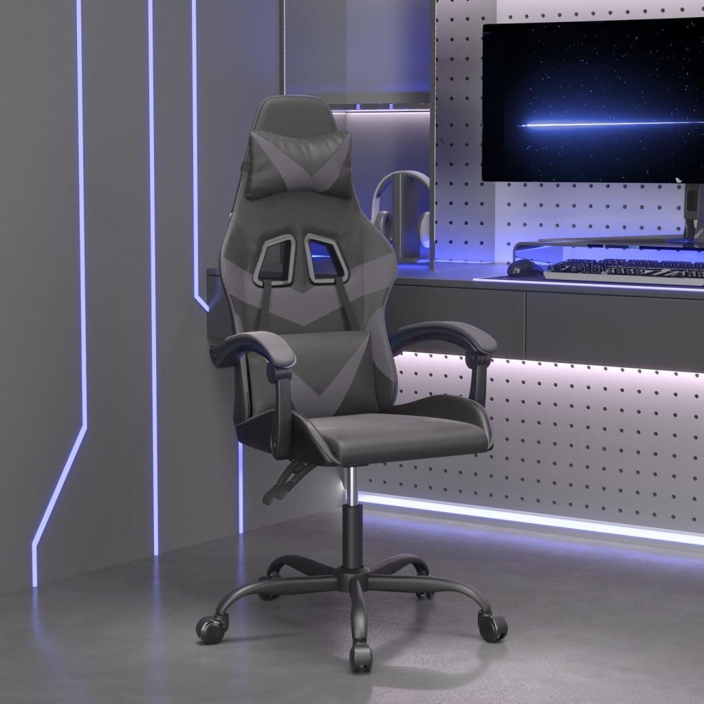 Καρέκλα Gaming Περιστρεφόμενη Μαύρη/Γκρι από Συνθετικό Δέρμα