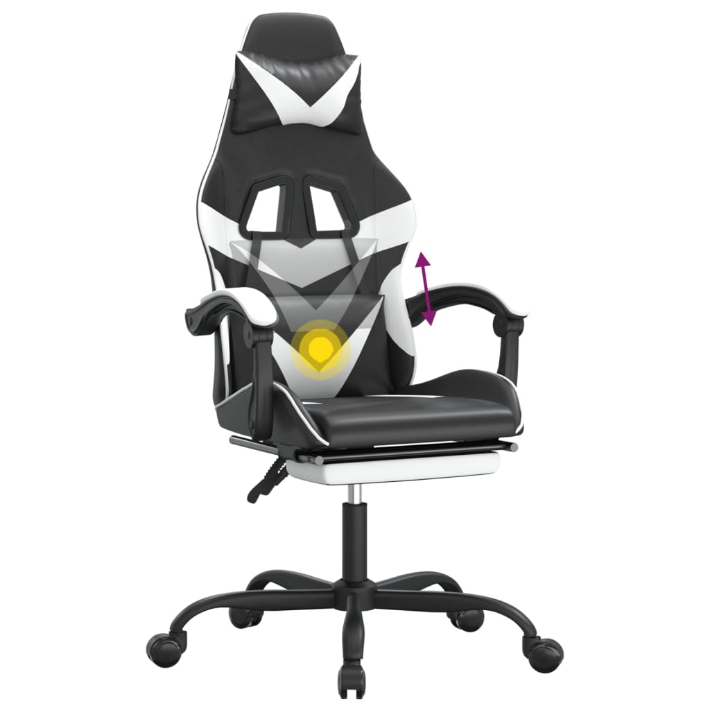 Καρέκλα Gaming Περιστρ. Υποπόδιο Μαύρο άσπρο Συνθετικό Δέρμα