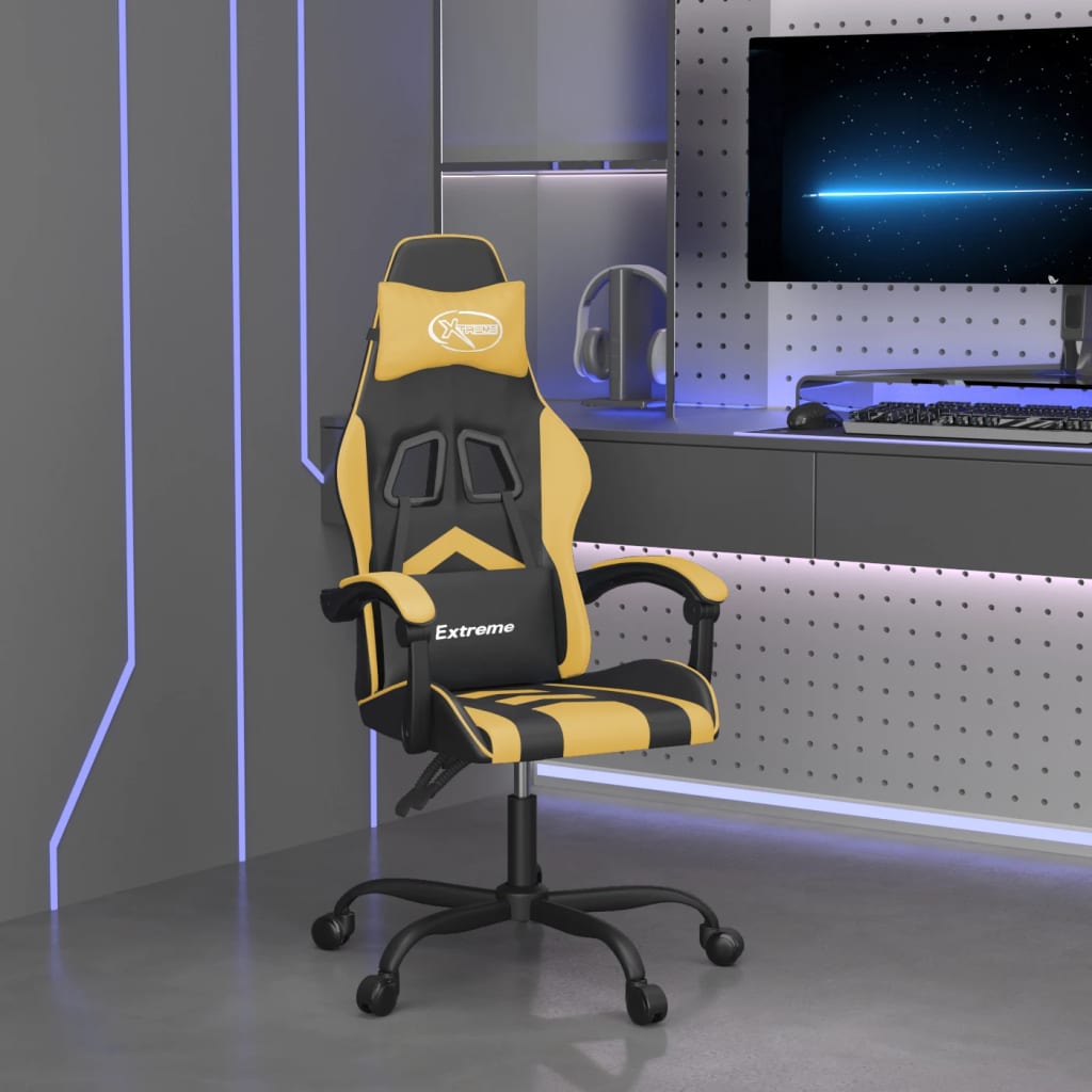 Καρέκλα Gaming Περιστρεφόμενη Μαύρη/Χρυσή από Συνθετικό Δέρμα