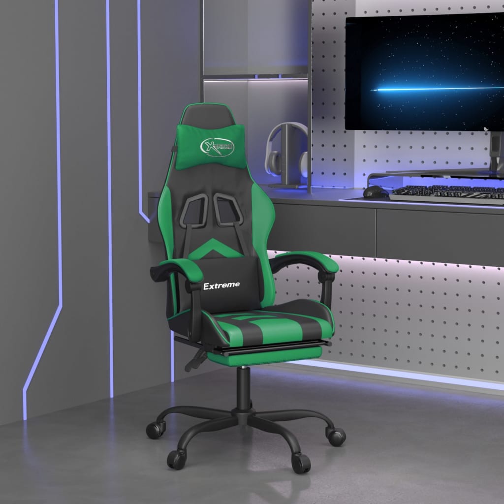 Καρέκλα Gaming Περιστρ. Υποπόδιο Μαύρο/Πράσινο Συνθετικό Δέρμα - Pakobazaar