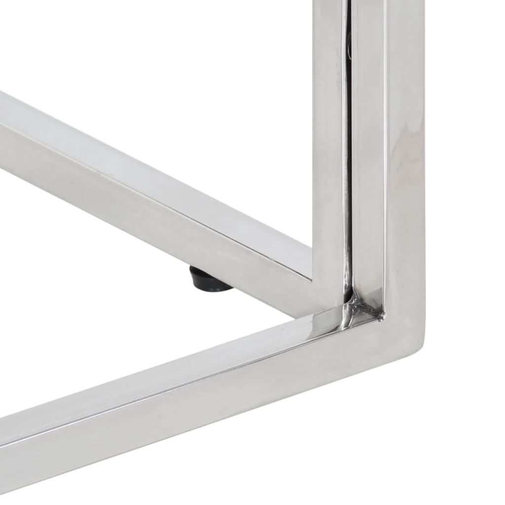 Τραπεζάκι Σαλονιού Ασημί Ανοξείδωτο Ατσάλι & Μασίφ Ξύλο Ακακίας