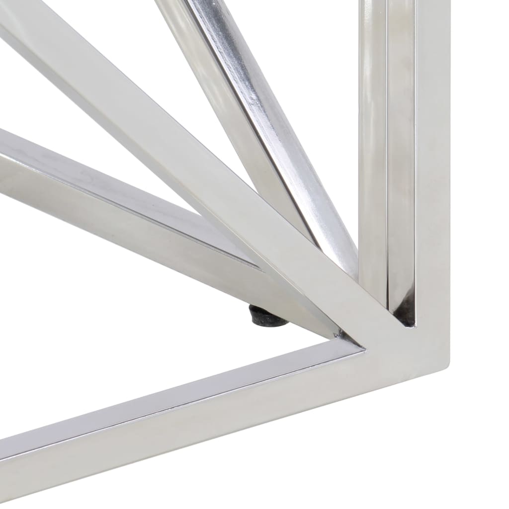 Τραπέζι Σαλονιού Ασημί από Ανοξείδωτο Ατσάλι και Ψημένο Γυαλί