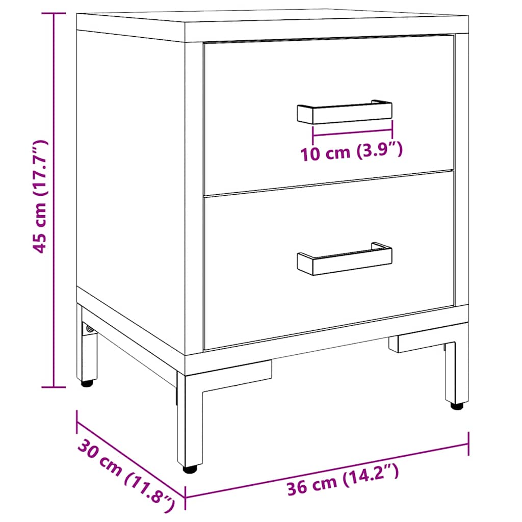 Κομοδίνο Μαύρο 36 x 30 x 45 εκ. από Μασίφ Ξύλο Πεύκου