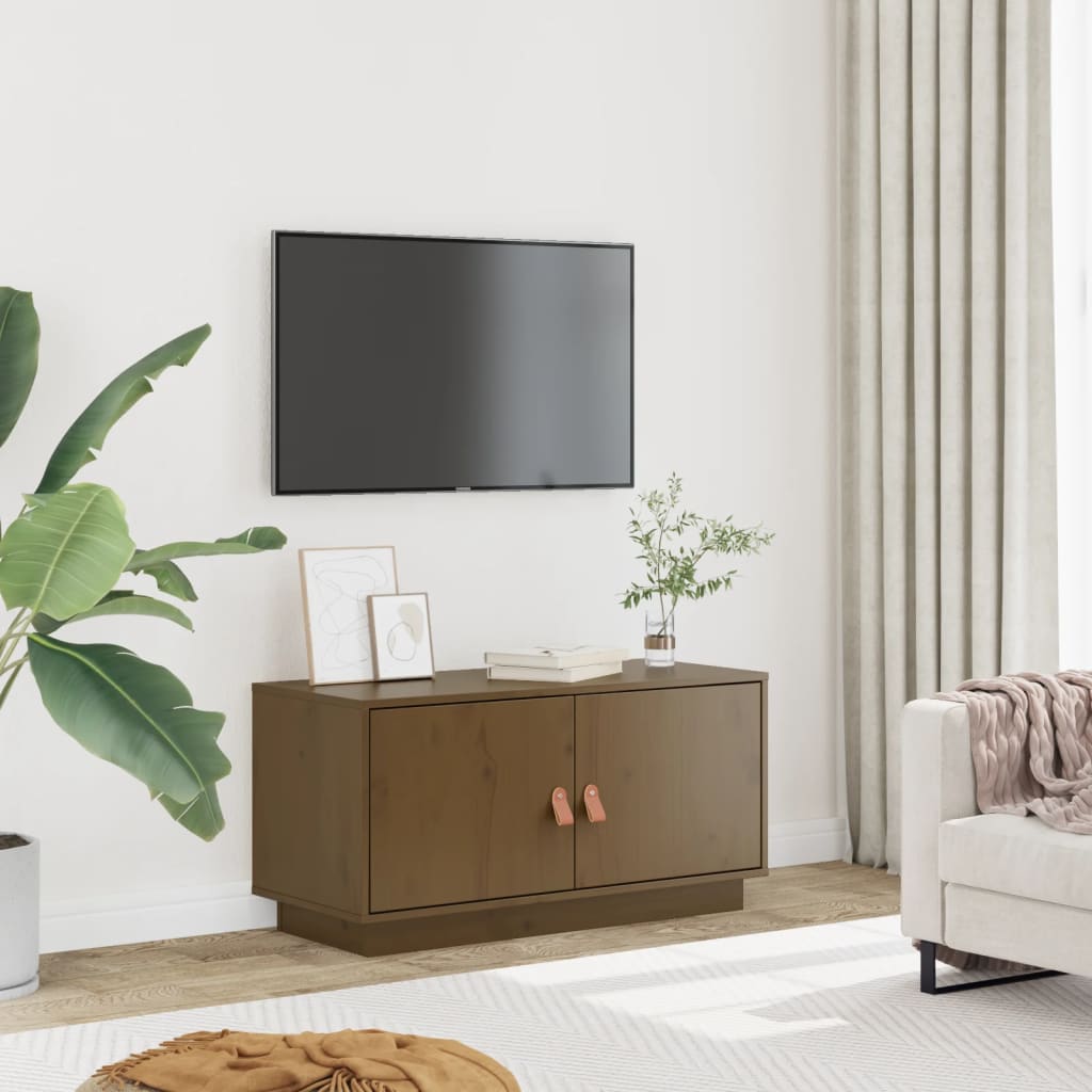 Έπιπλο Τηλεόρασης Καφέ Μελί 80x34x40 εκ. από Μασίφ Ξύλο Πεύκου