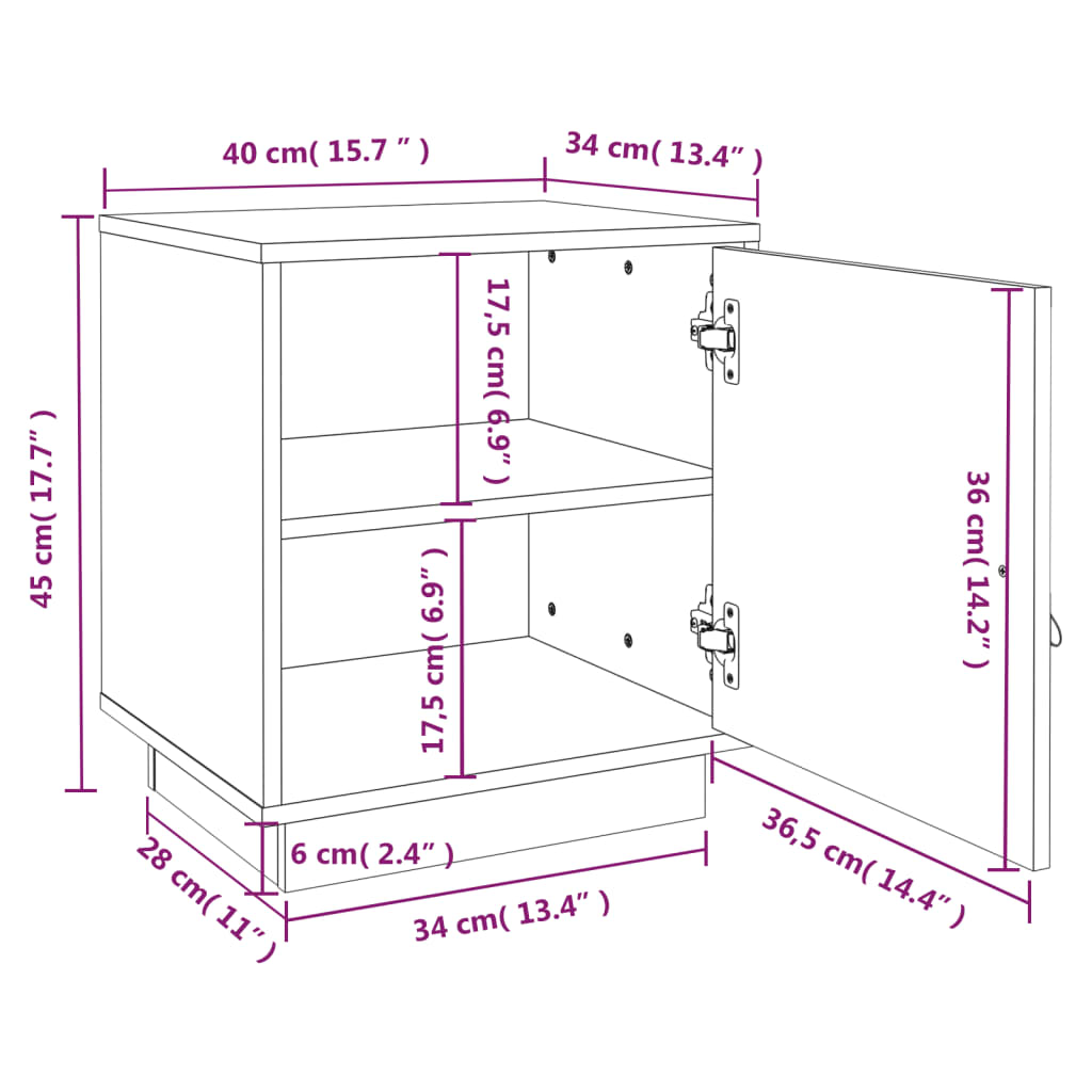 Κομοδίνα 2 τεμ. Λευκό 40x34x45 εκ. από Μασίφ Ξύλο Πεύκου