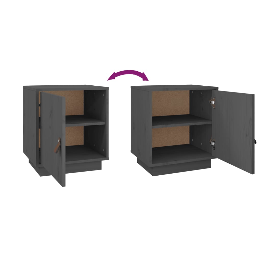 Κομοδίνα 2 τεμ. Γκρι 40x34x45 εκ. από Μασίφ Ξύλο Πεύκου - Pakobazaar