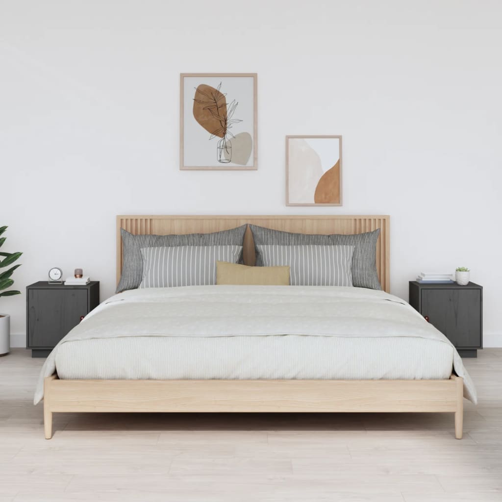 Κομοδίνα 2 τεμ. Γκρι 40x34x45 εκ. από Μασίφ Ξύλο Πεύκου - Pakobazaar