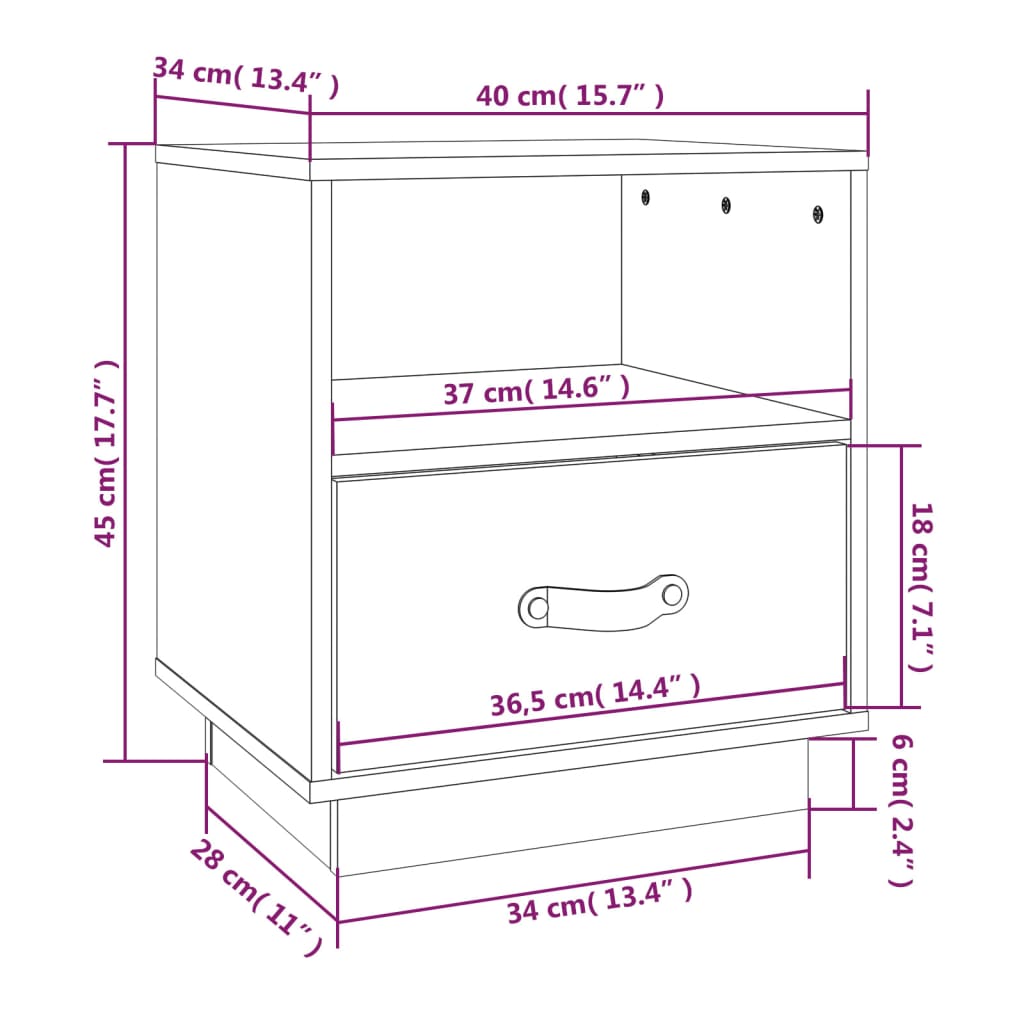 Κομοδίνα 2 τεμ. 40 x 34 x 45 εκ. από Μασίφ Ξύλο Πεύκου - Pakobazaar