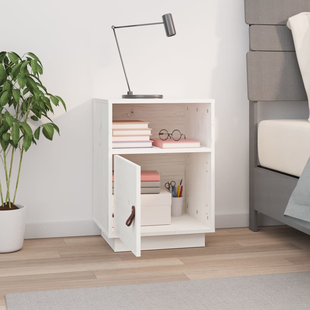 Κομοδίνο Λευκό 40 x 34 x 55 εκ. από Μασίφ Ξύλο Πεύκου