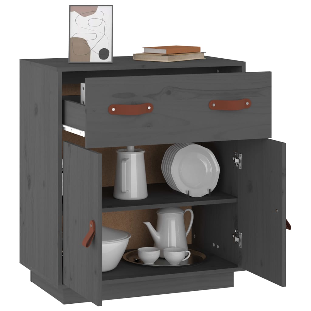 Μπουφές Γκρι 65,5x40x75 εκ. από Μασίφ Ξύλο Πεύκου