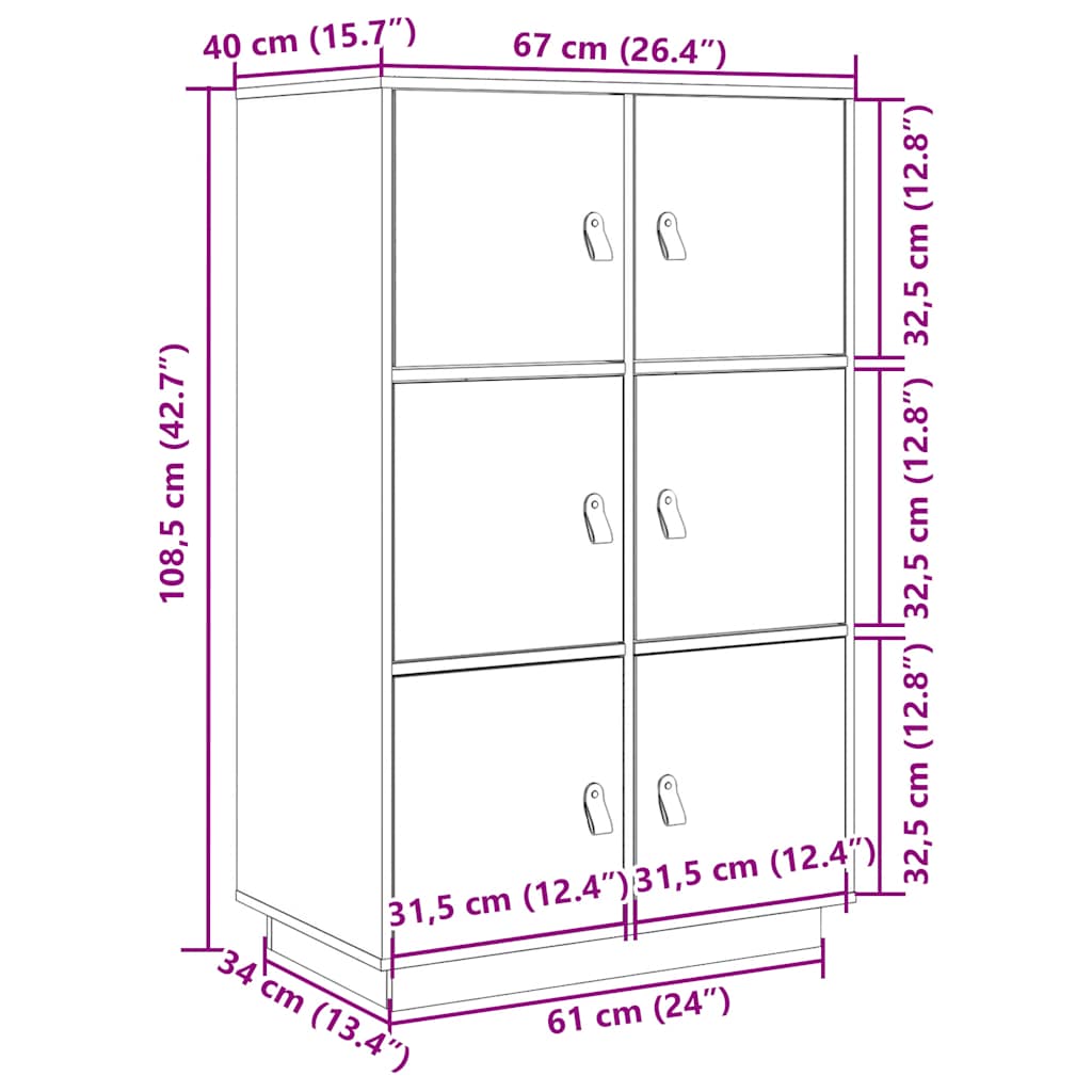 Ντουλάπι Ψηλό Μαύρο 67x40x108,5 εκ. από Μασίφ Ξύλο Πεύκου