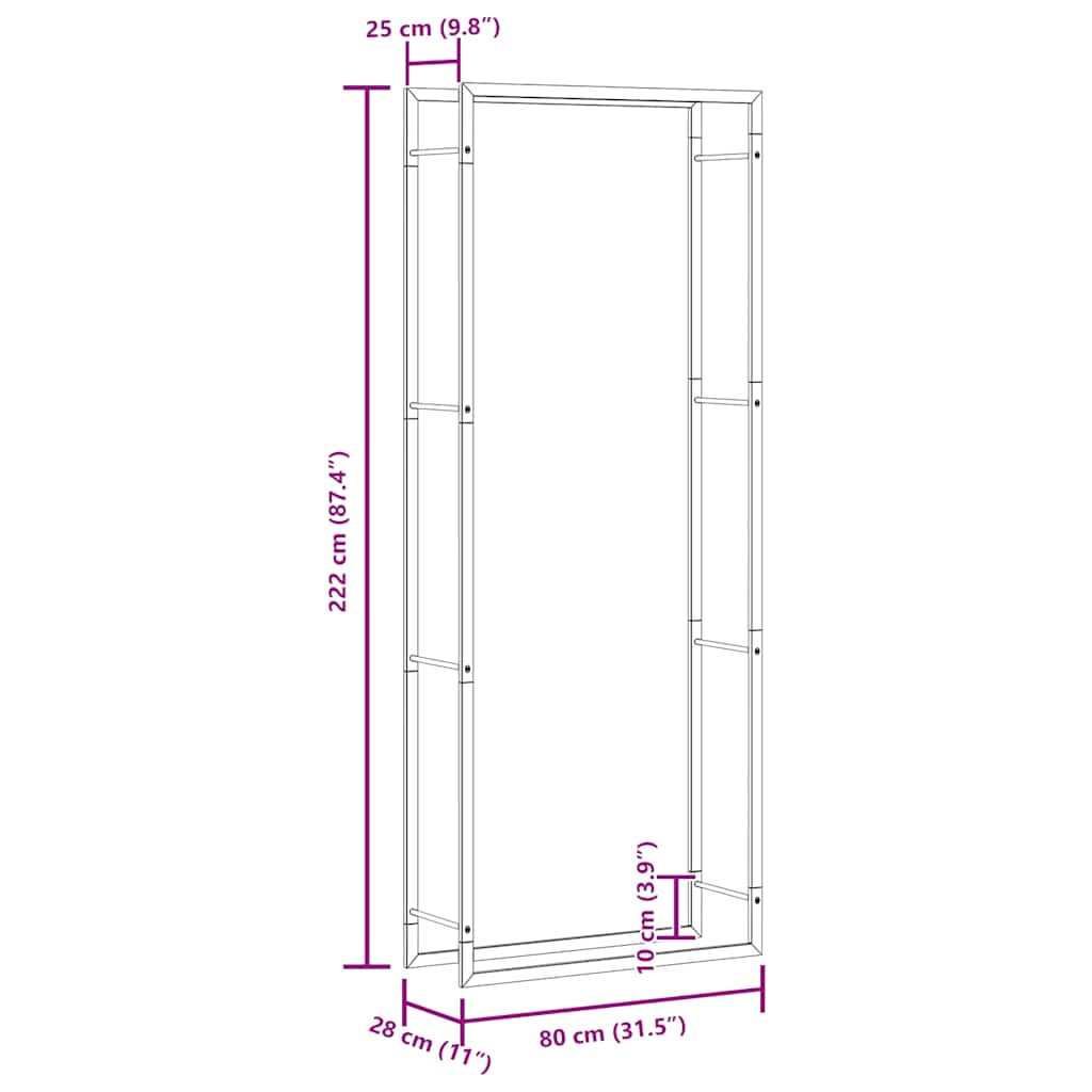 Ράφι Ξύλων Μαύρη Ματ 80x28x222 εκ. Ατσάλινο