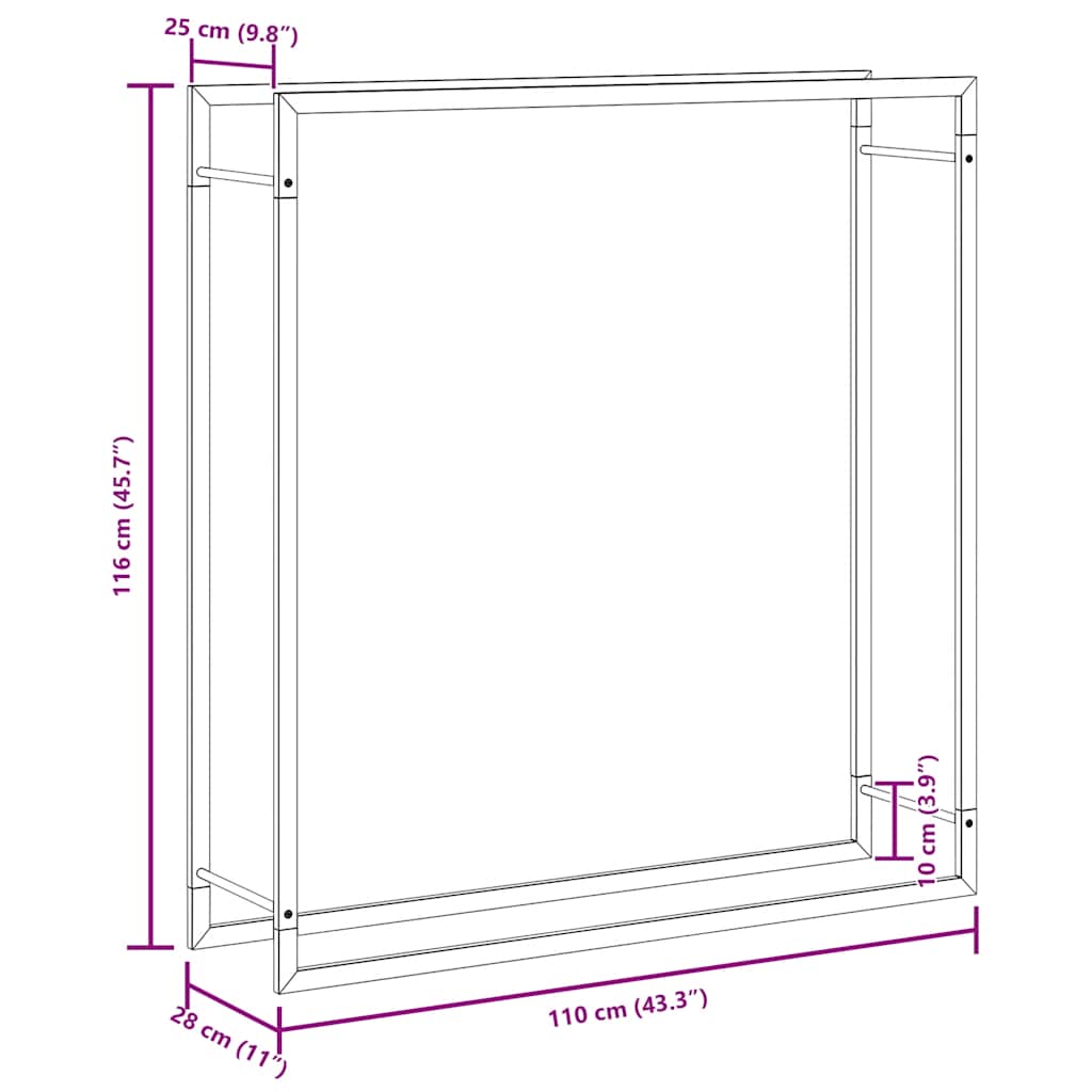 Ραφιέρα Καυσόξυλων Ματ Μαύρο 110x28x116 εκ. Ατσάλι