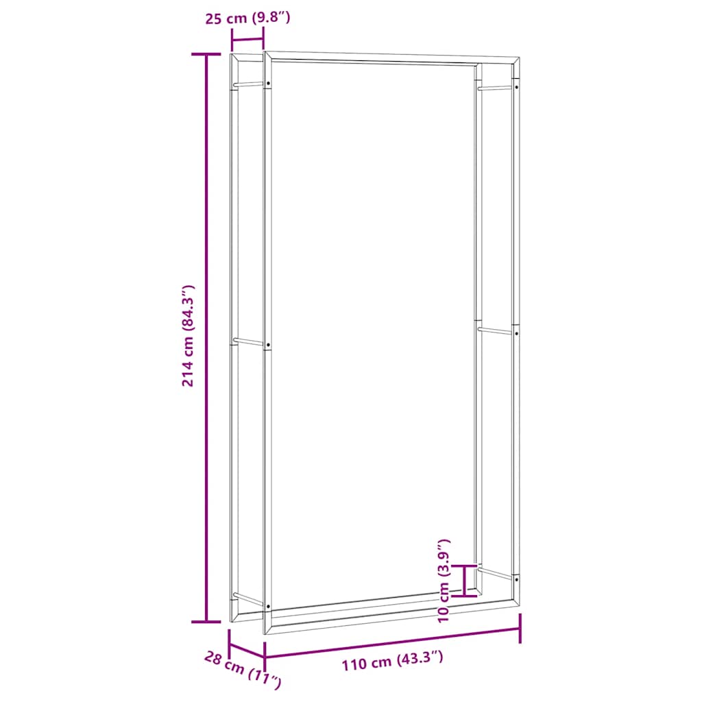 Ραφιέρα Καυσόξυλων Ματ Μαύρο 110x28x214 εκ. Ατσάλι