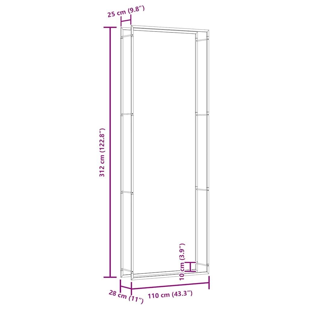 Ραφιέρα Καυσόξυλων Ματ Μαύρο 110x28x312 εκ. Ατσάλι