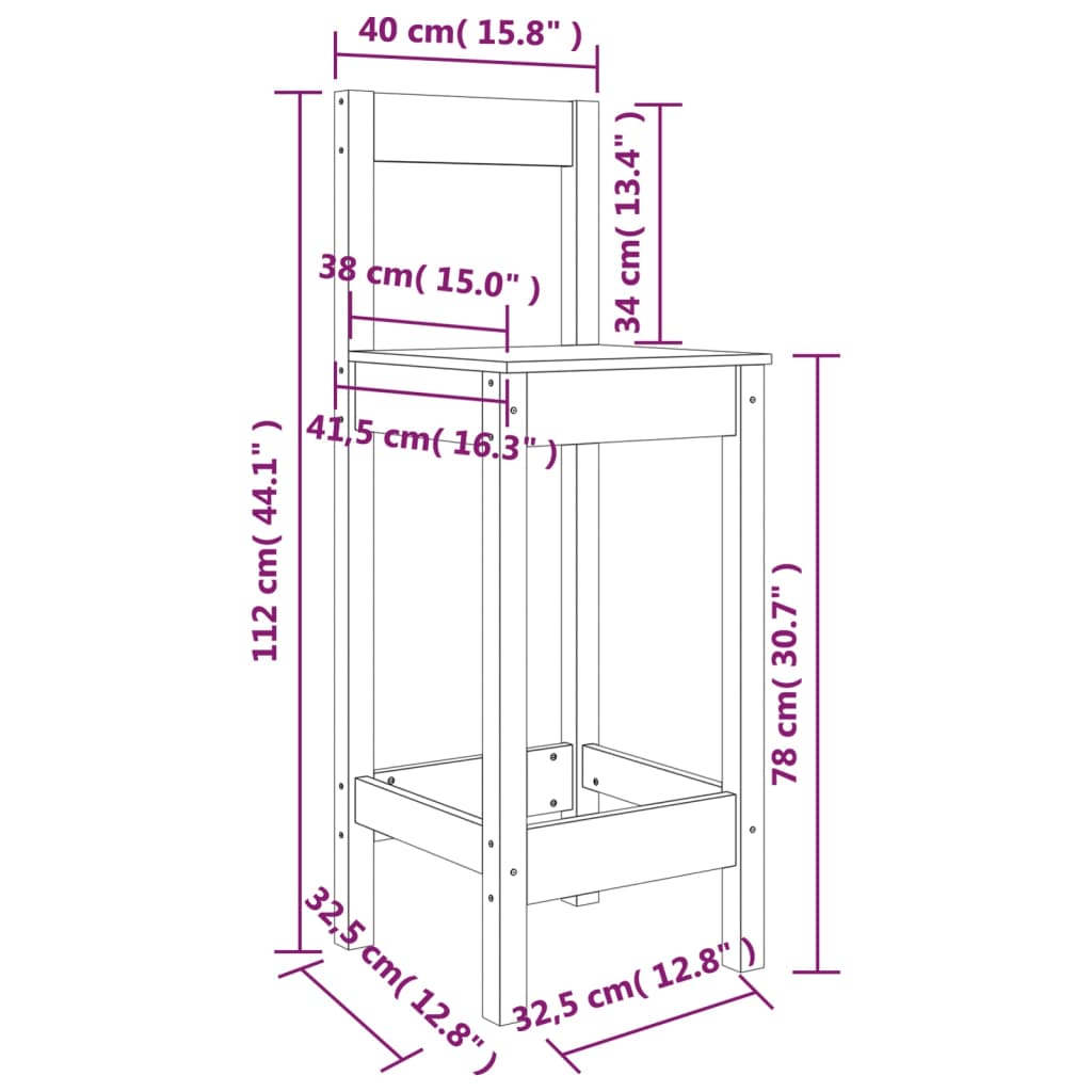 Καρέκλες Μπαρ 2 τεμ. Γκρι 40 x 41,5 x 112 εκ. Μασίφ Ξύλο Πεύκου
