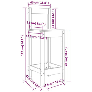 Καρέκλες Μπαρ 2 τεμ. Καφέ Μελί 40x41,5x112 εκ Μασίφ Ξύλο Πεύκου