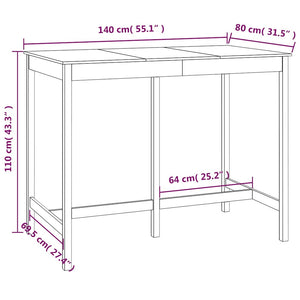 Τραπέζι Μπαρ 140x80x110 εκ. από Μασίφ Ξύλο Πεύκου - Pakobazaar