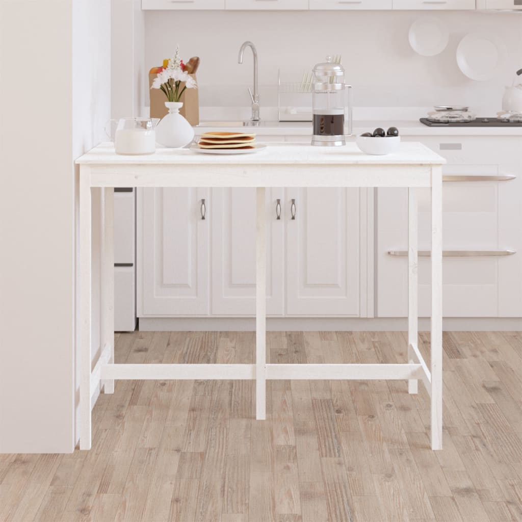 Τραπέζι Μπαρ Λευκό 140 x 80 x 110 εκ. από Μασίφ Ξύλο Πεύκου