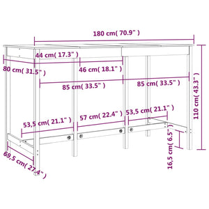 Τραπέζι Μπαρ Λευκό 180 x 80 x 110 εκ. από Μασίφ Ξύλο Πεύκου - Pakobazaar