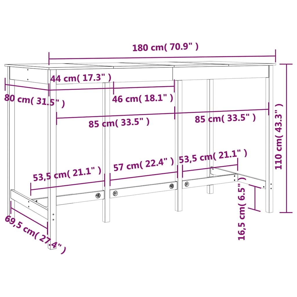 Τραπέζι Μπαρ Γκρι 180 x 80 x 110 εκ. από Μασίφ Ξύλο Πεύκου