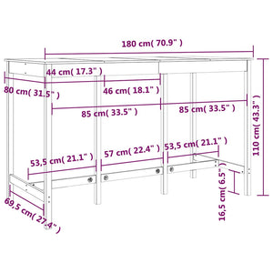 Τραπέζι Μπαρ Καφέ Μελί 180x80x110 εκ. από Μασίφ Ξύλο Πεύκου