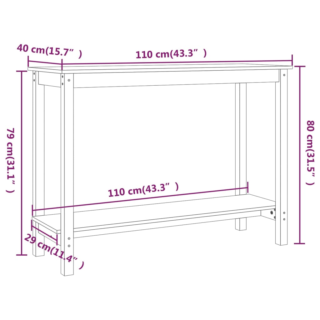 Τραπέζι Κονσόλα Λευκό 110 x 40 x 80 εκ. από Μασίφ Ξύλο Πεύκου