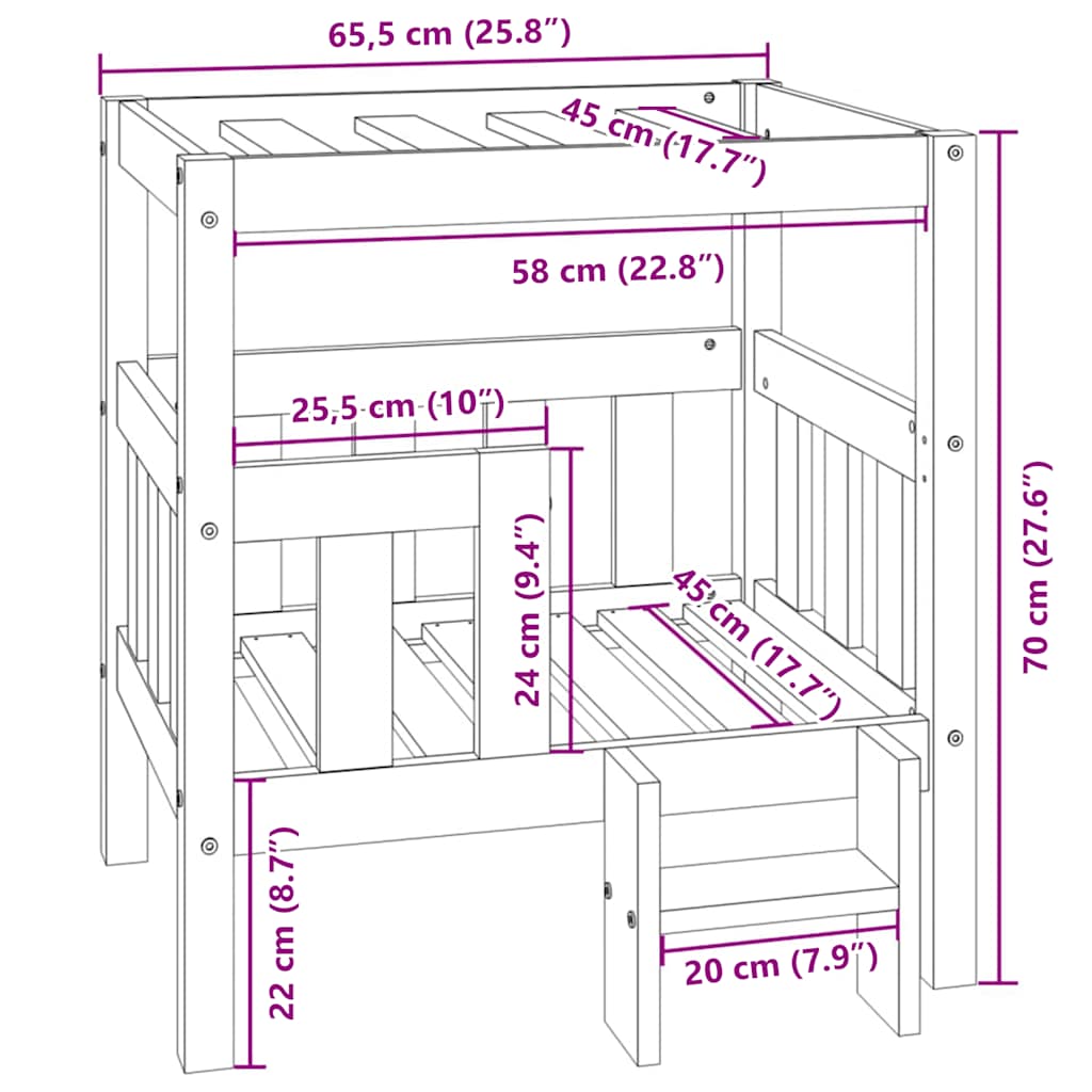 Κρεβάτι Σκύλου Μαύρο 65,5x50,5x70 εκ. από Μασίφ Ξύλο Πεύκου