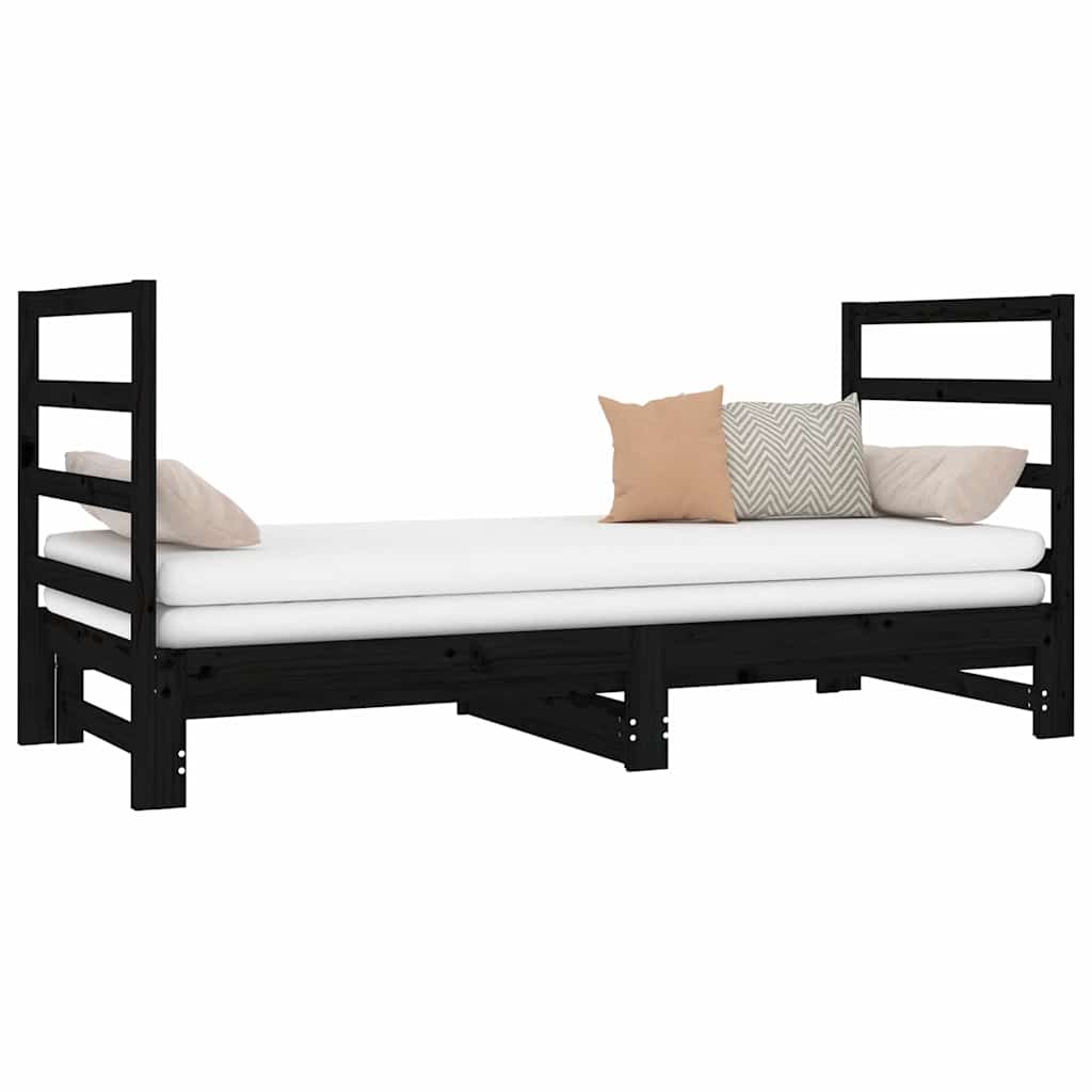 Καναπές Κρεβάτι Συρόμενος Μαύρος 2x(90x190) εκ. από Μασίφ Πεύκο - Pakobazaar