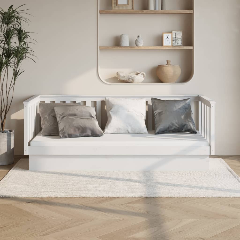 Κρεβάτι ημέρας χωρίς στρώμα Λευκό 100x200 cm Στερεό ξύλο πεύκο