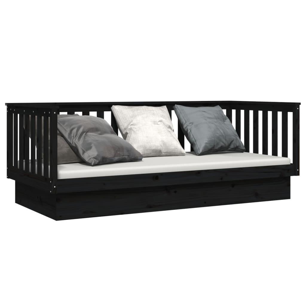 820387  Καναπές Κρεβάτι Μαύρο 100x200 εκ. από Μασίφ Ξύλο Πεύκου - Pakobazaar