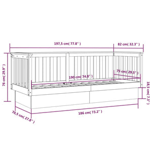 Κρεβάτι ημέρας χωρίς στρώμα Λευκό 75x190 cm Στερεό ξύλο πεύκο