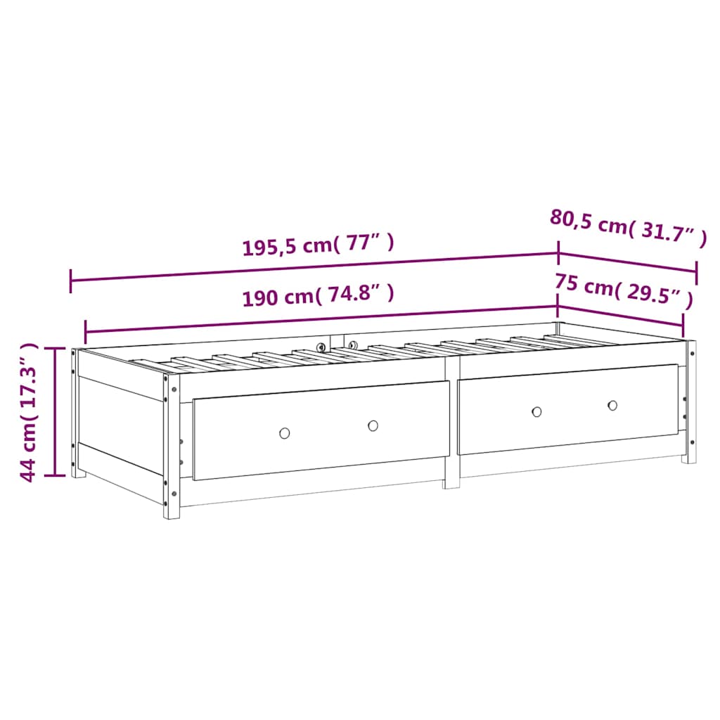 Κρεβάτι LED Καφέ Μελί 75x190 Μασίφ Ξύλο Πεύκου Small Single