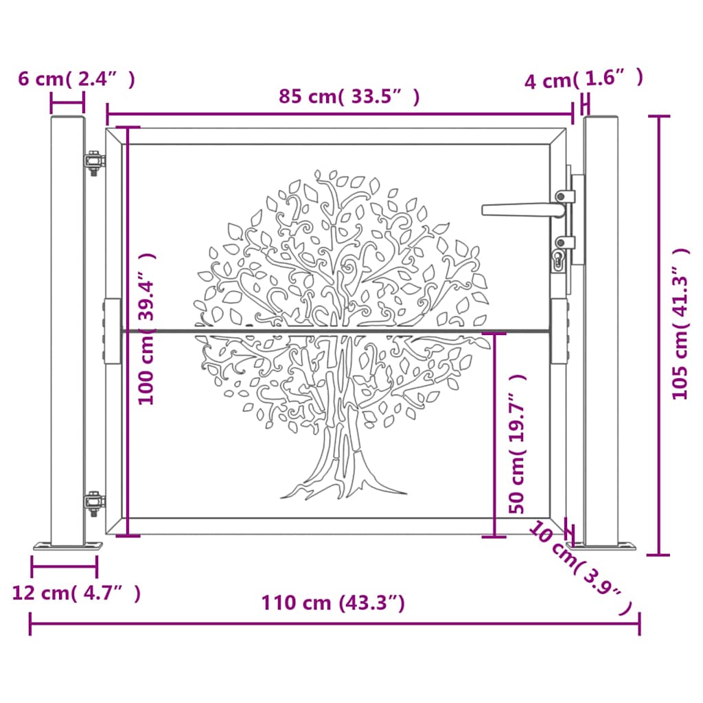 Πόρτα Κήπου Ανθρακί 100x100 εκ. Σχέδιο Δέντρου από Ατσάλι - PAKOBAZAAR