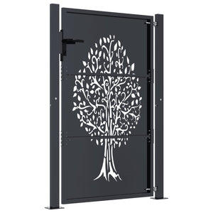Πόρτα Κήπου Ανθρακί 100x125 εκ. Σχέδιο Δέντρου από Ατσάλι - PAKOBAZAAR