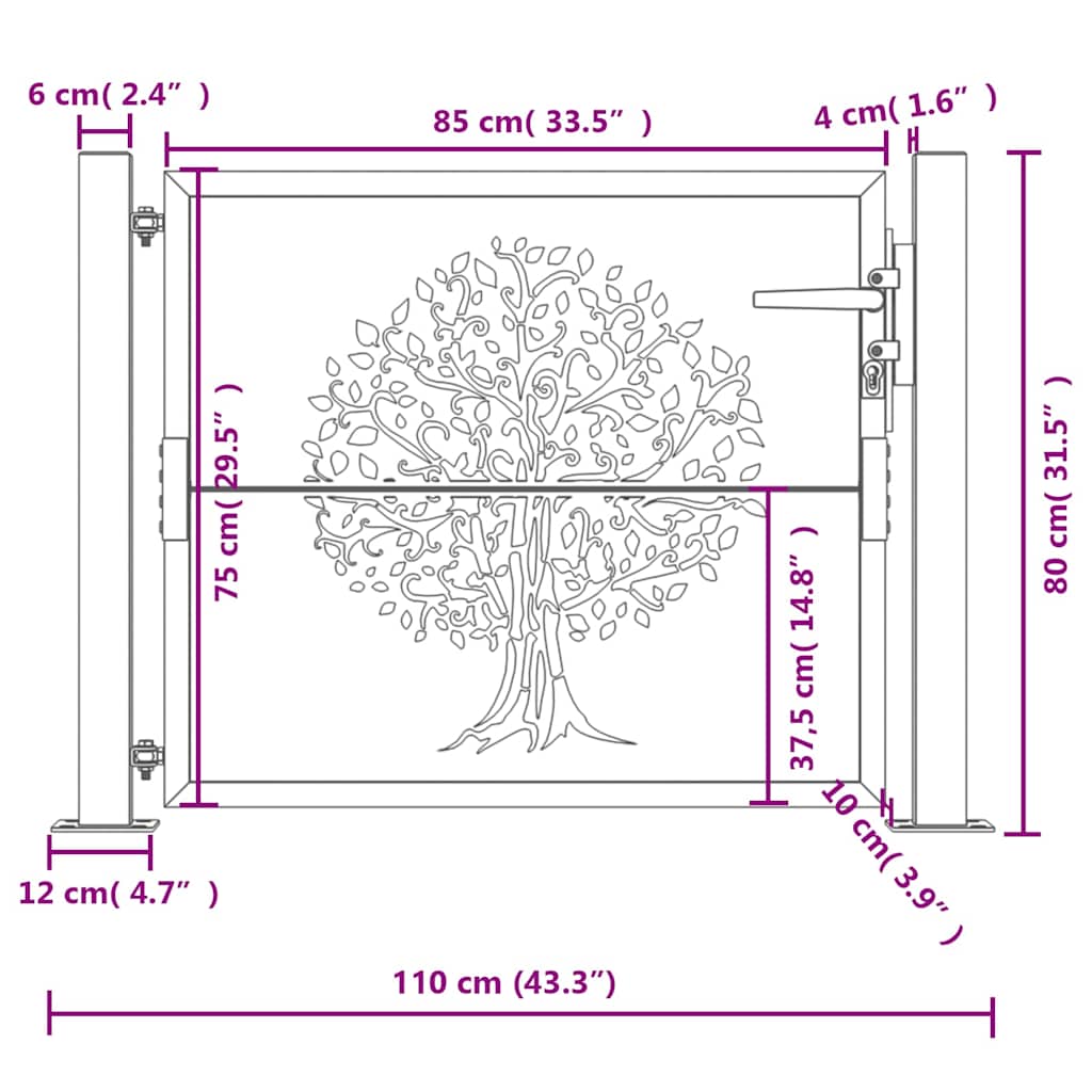 Πόρτα Κήπου με Σχέδιο Δέντρου από Ατσάλι Corten 100x75 εκ. - PAKOBAZAAR