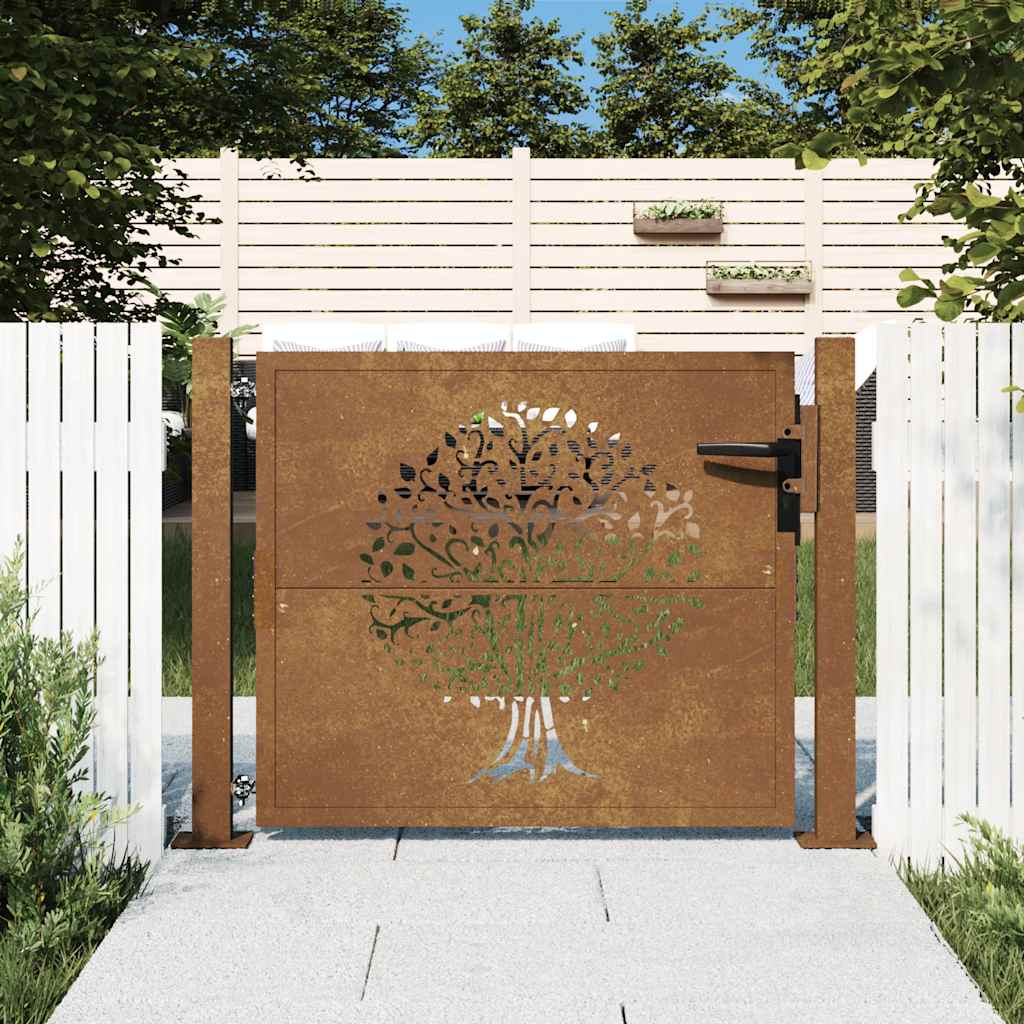 Πόρτα Κήπου με Σχέδιο Δέντρου από Ατσάλι Corten 100x100 εκ. - PAKOBAZAAR