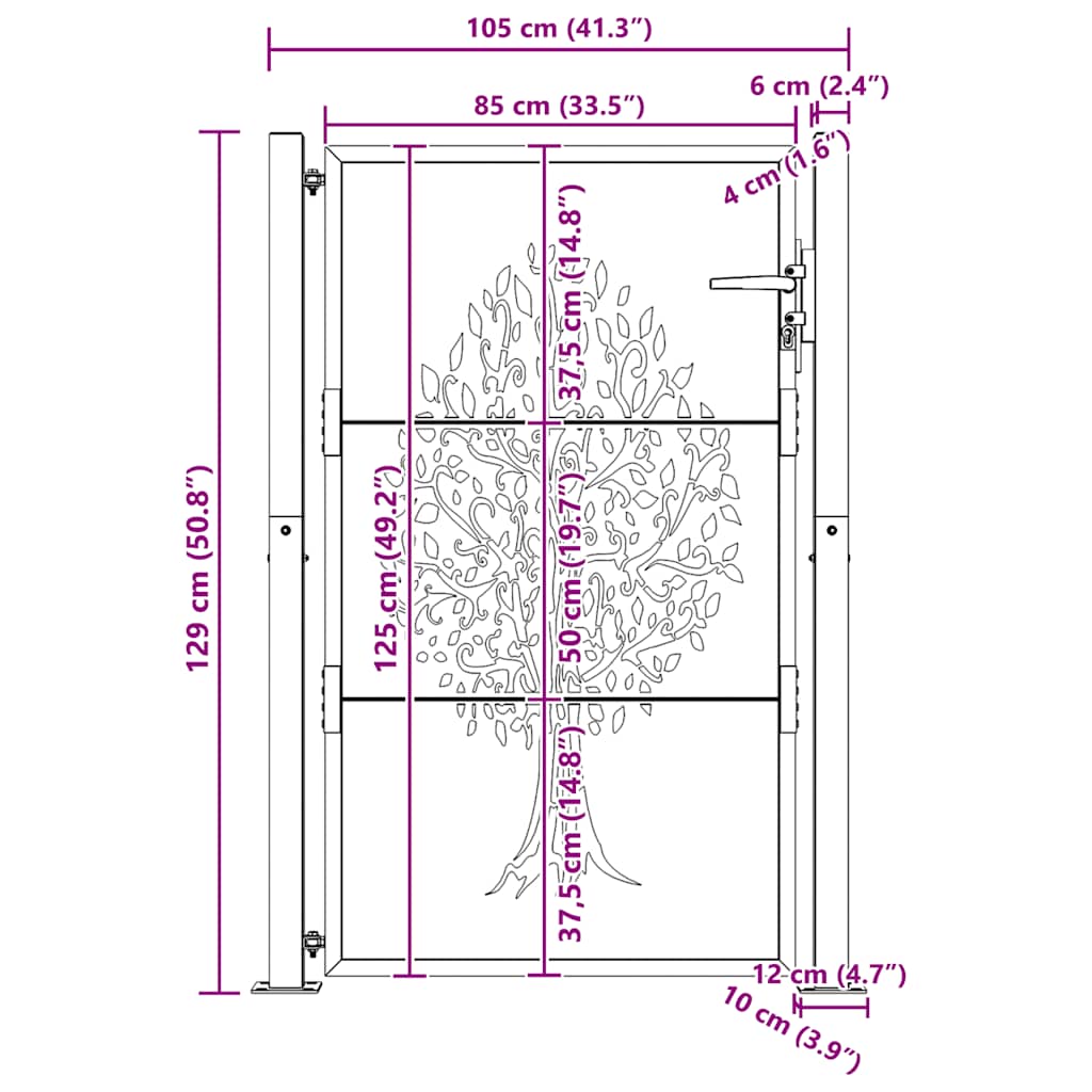 Πόρτα Κήπου με Σχέδιο Δέντρου από Ατσάλι Corten 100x125 εκ. - PAKOBAZAAR