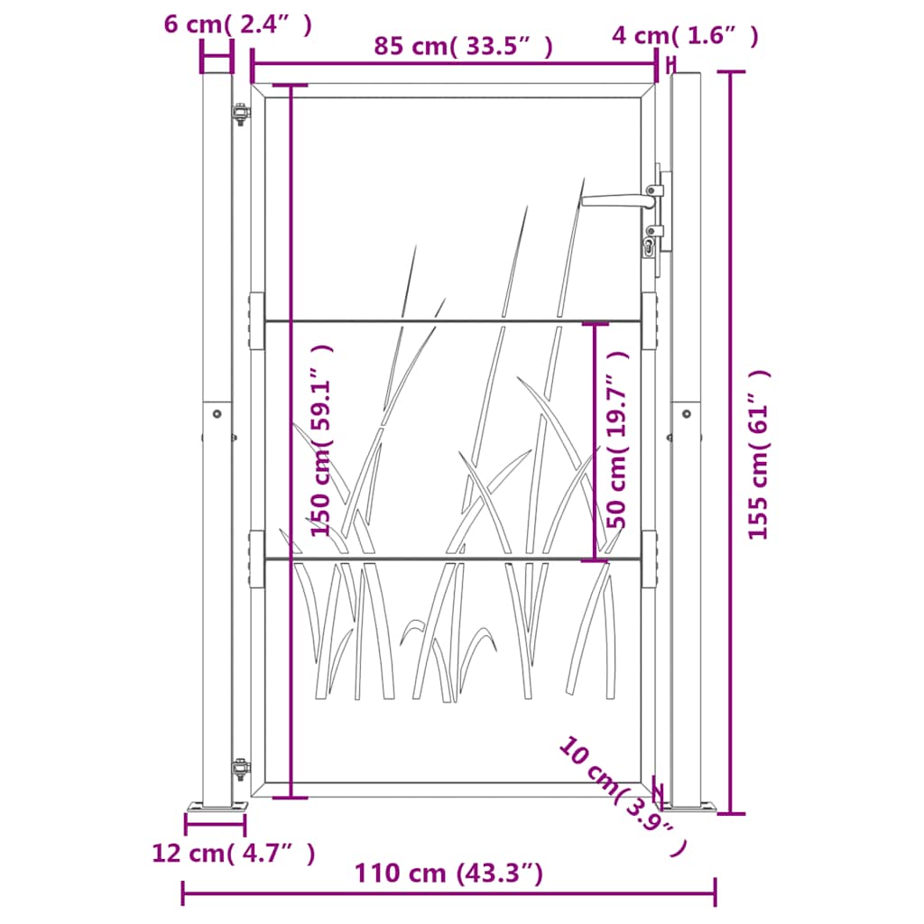Πόρτα Κήπου Ανθρακί 100x150 εκ. Σχέδιο Χαλυβδόφυλλου - PAKOBAZAAR