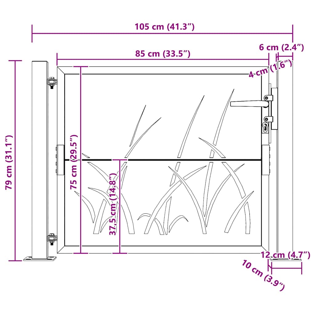 Πόρτα Κήπου με Σχέδιο Χόρτου από Ατσάλι Corten 100x75 εκ. - PAKOBAZAAR