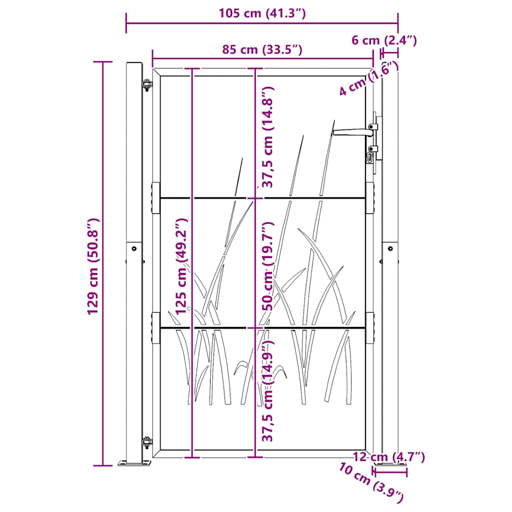 Πόρτα Κήπου με Σχέδιο Χόρτου από Ατσάλι Corten 100x125 εκ. - PAKOBAZAAR