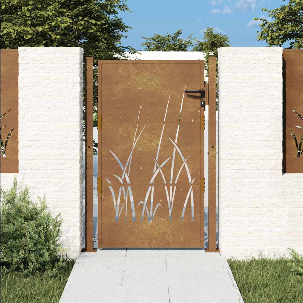 Πόρτα Κήπου με Σχέδιο Χόρτου από Ατσάλι Corten 100x150 εκ.