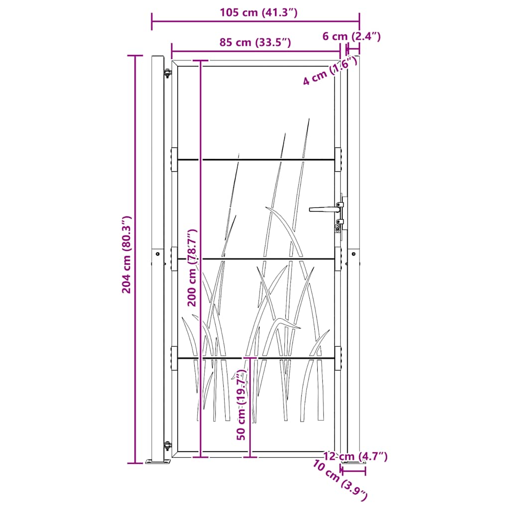 Πόρτα Κήπου με Σχέδιο Χόρτου από Ατσάλι Corten 100 x 200 εκ. - PAKOBAZAAR